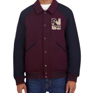 NEW! NAUTICA Wool Blend Colorblock Wind/Rain Resistant Varsity Bomber Jacket XL.